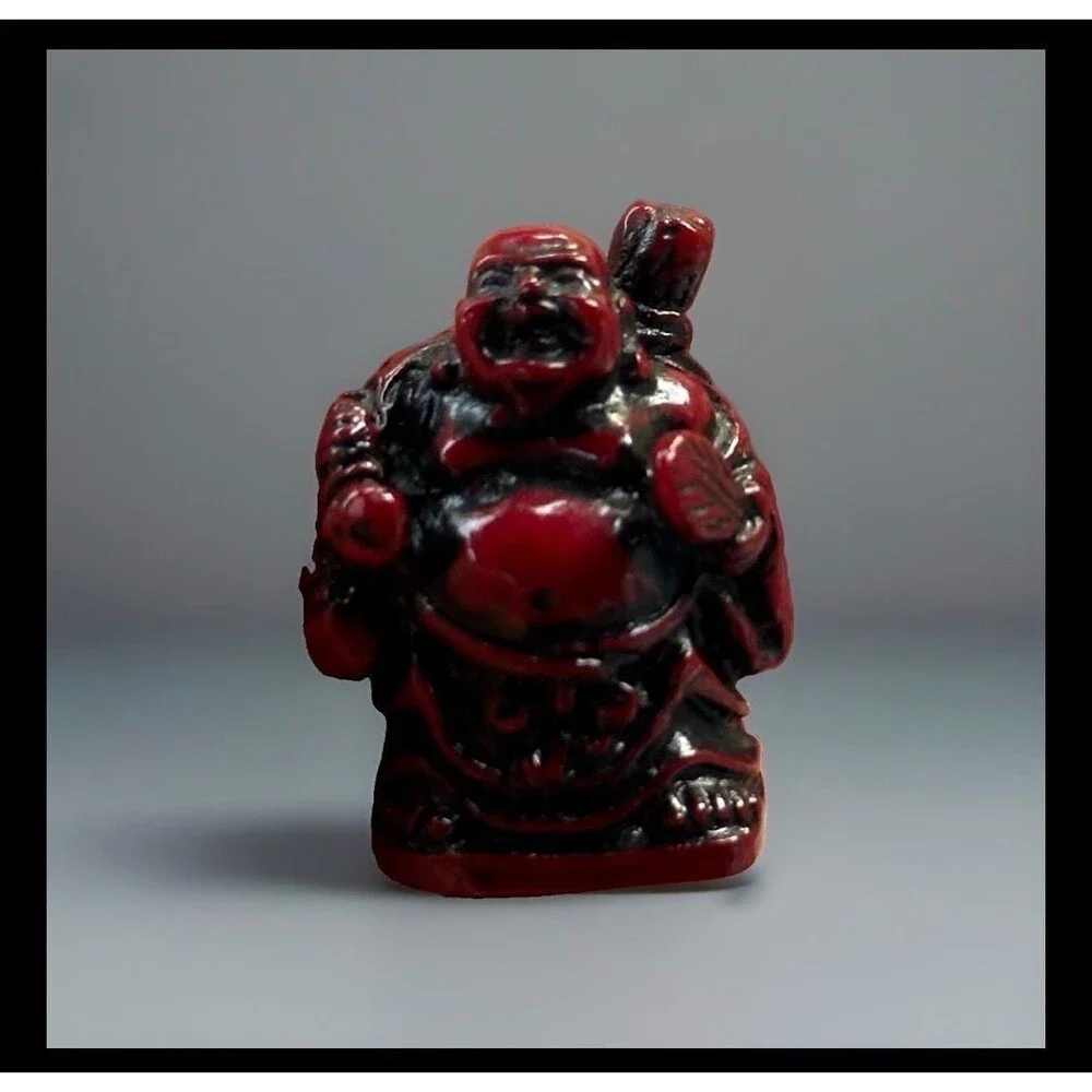 Vintage Deep Red Laughing Buddha Figurine | Resin Budai Statue | Asian Good Luck
